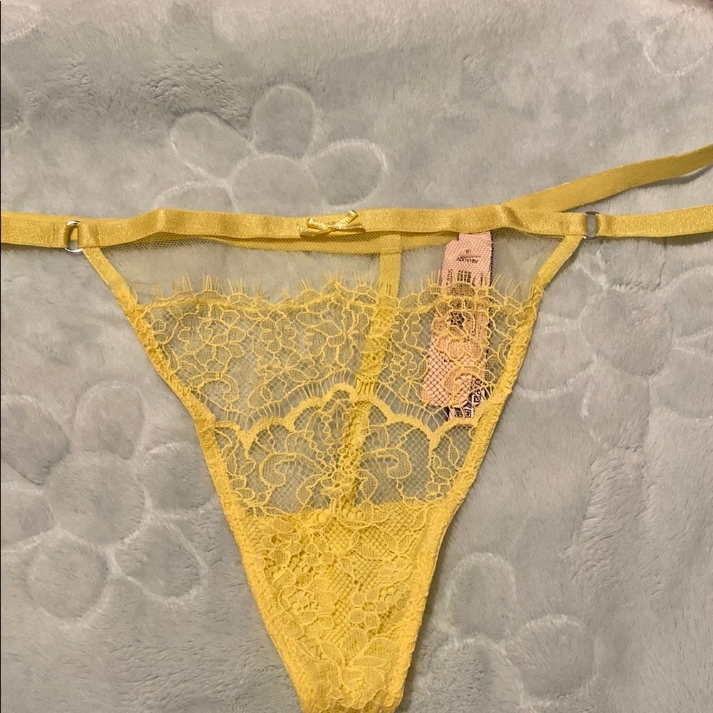 Yellow Lace Thong with Mesh